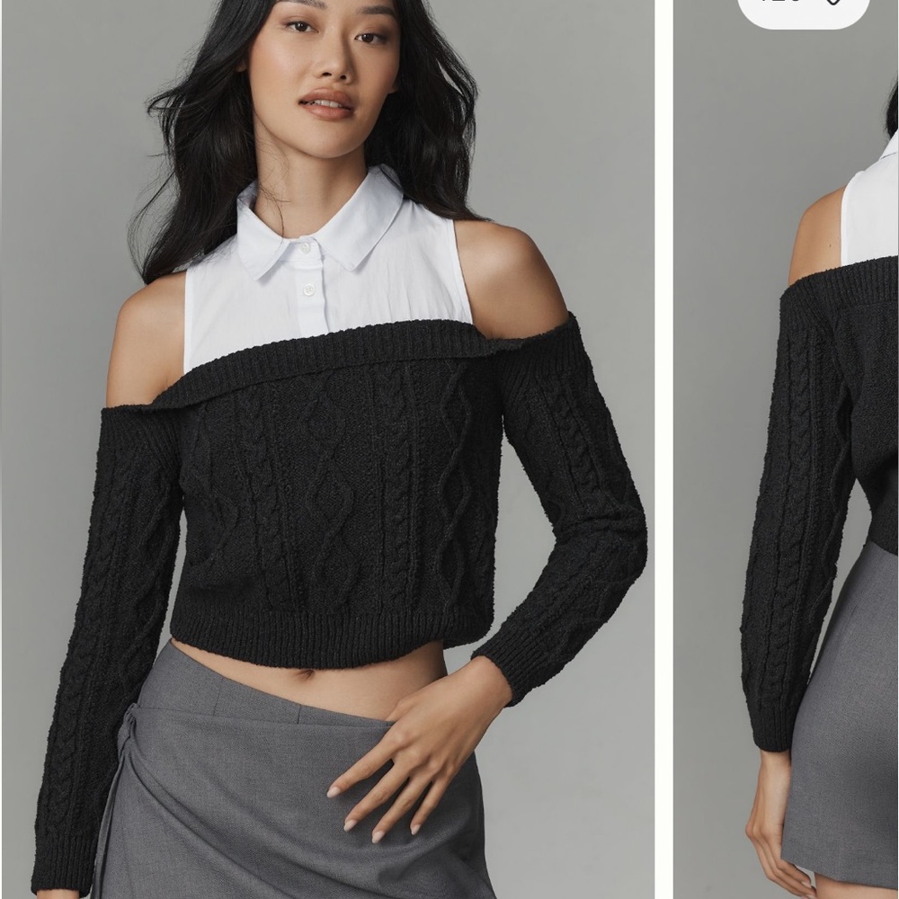 Maeve Off The ShoulderCable TwoferCollared Sweater XS by Anthropologie